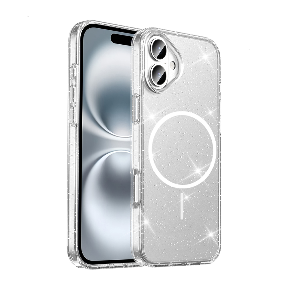 ​Apple iPhone 16 Kılıf M-safe Şarj Özellikli Parlayan Simli Saydam Renkli NXXA Maris Kapak - Şeffaf