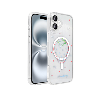 Apple iPhone 16 Kılıf M-Safe Şarj Özellikli Şeffaf Zore Folk Sert Kapak - Zore