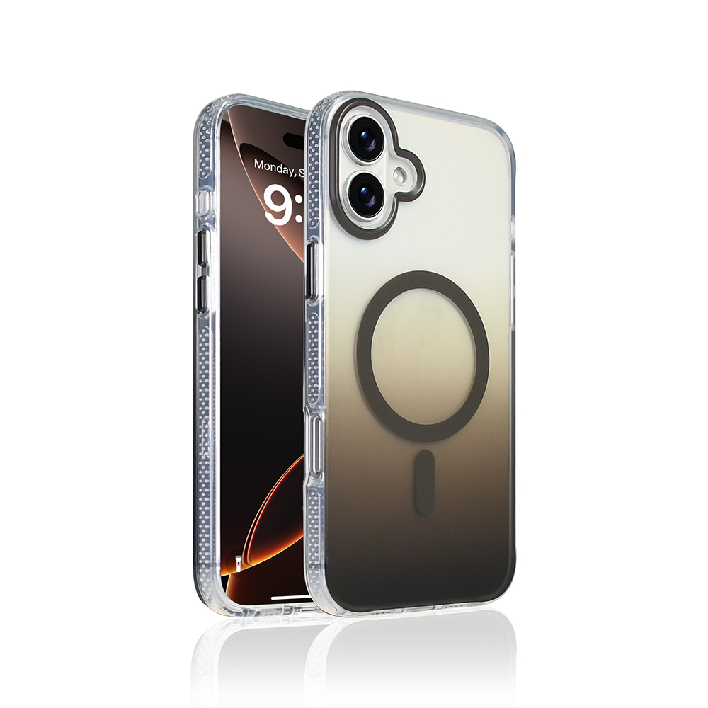 iPhone 16 Kılıf M-safe Şarj Özellikli Transparan Renk Geçişli Zore Toros Kapak - Gri