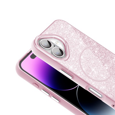Apple iPhone 16 Kılıf M-safe Şarj Özellikli Parlayan Simli Zore Okso Kapak - 5