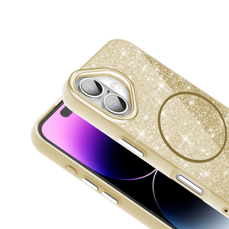 Apple iPhone 16 Kılıf M-safe Şarj Özellikli Parlayan Simli Zore Okso Kapak - 11