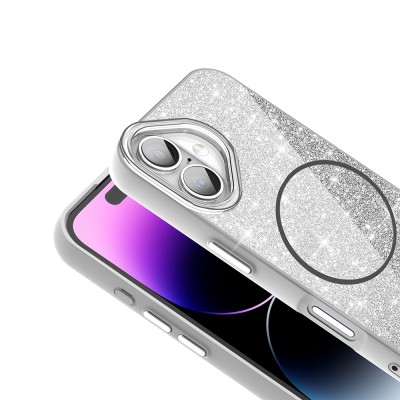 Apple iPhone 16 Kılıf M-safe Şarj Özellikli Parlayan Simli Zore Okso Kapak - 14