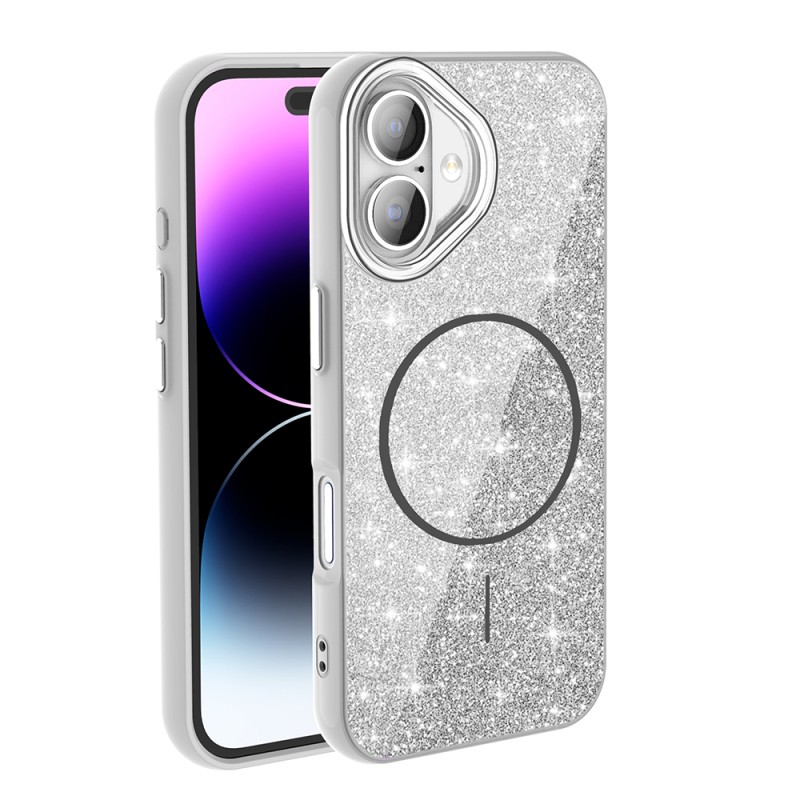 Apple iPhone 16 Kılıf M-safe Şarj Özellikli Parlayan Simli Zore Okso Kapak - 12