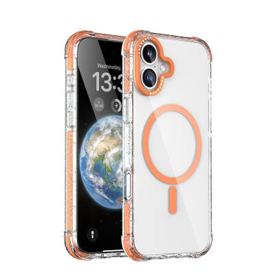 Apple iPhone 16 Kılıf M-safe Şarj Özellikli Taşlı ve Simli Tasarım Mutural Blink Kapak - Mutural