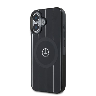 Apple iPhone 16 Kılıf Mercedes Benz Orjinal Lisanslı M-safe Şarj Özellikli Çift Katmanlı Paralel Çizgi Desenli Kapak - 3