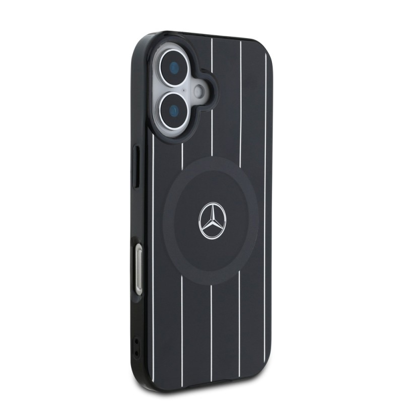 Apple iPhone 16 Kılıf Mercedes Benz Orjinal Lisanslı M-safe Şarj Özellikli Çift Katmanlı Paralel Çizgi Desenli Kapak - 5