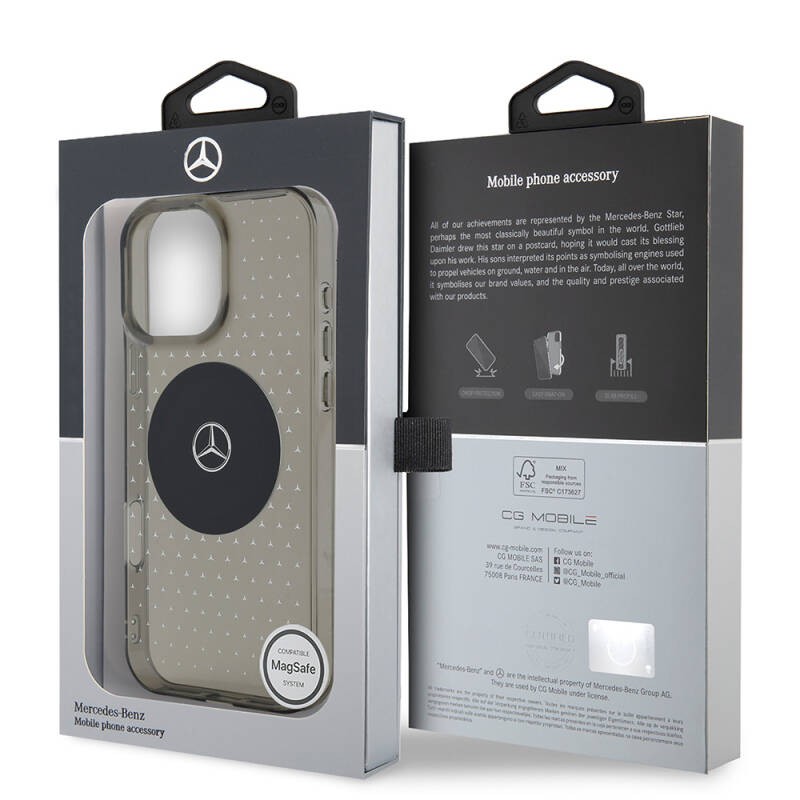 Apple iPhone 16 Pro Max Kılıf Mercedes Benz Orjinal Lisanslı M-safe Şarj Özellikli Yıldız Desenli Transparan Kapak - 9