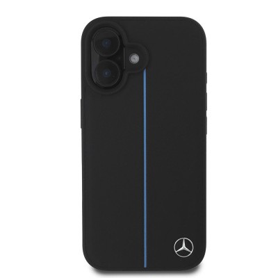 Apple iPhone 16 Kılıf Mercedes Benz Orjinal Lisanslı M-safe Şarj Özellikli Metal Yıldız Logolu Mavi Çizgili Deri Kapak - 4