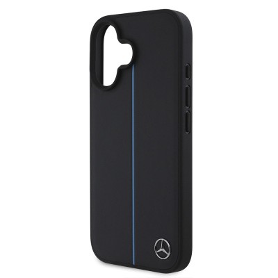 Apple iPhone 16 Kılıf Mercedes Benz Orjinal Lisanslı M-safe Şarj Özellikli Metal Yıldız Logolu Mavi Çizgili Deri Kapak - 7
