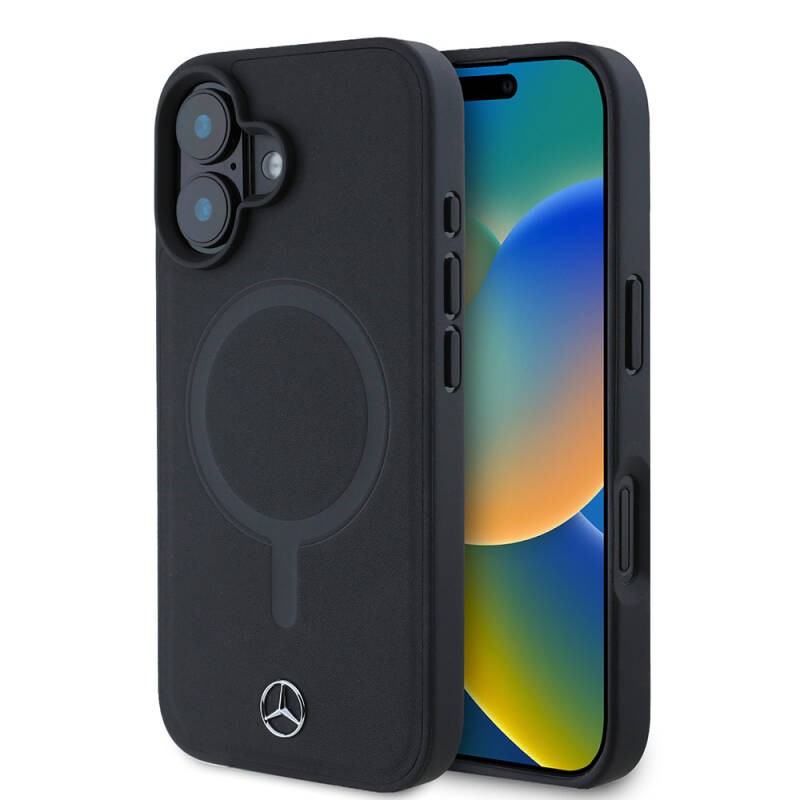 Apple iPhone 16 Kılıf Mercedes Benz Orjinal Lisanslı M-safe Şarj Özellikli Metal Yıldız Logolu Sade Pürüzsüz Deri Kapak - 9
