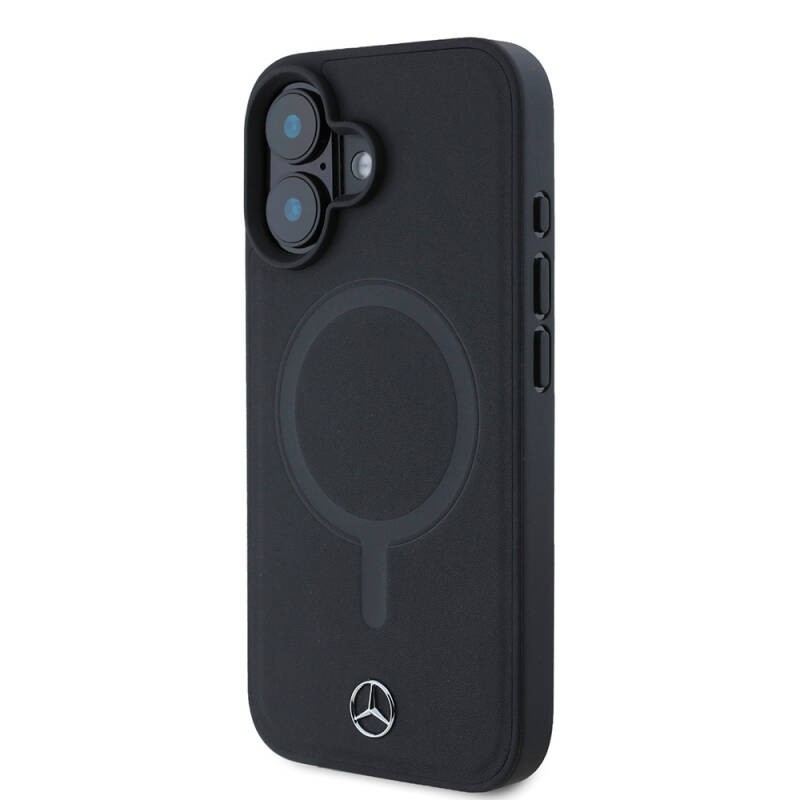 Apple iPhone 16 Kılıf Mercedes Benz Orjinal Lisanslı M-safe Şarj Özellikli Metal Yıldız Logolu Sade Pürüzsüz Deri Kapak - 2