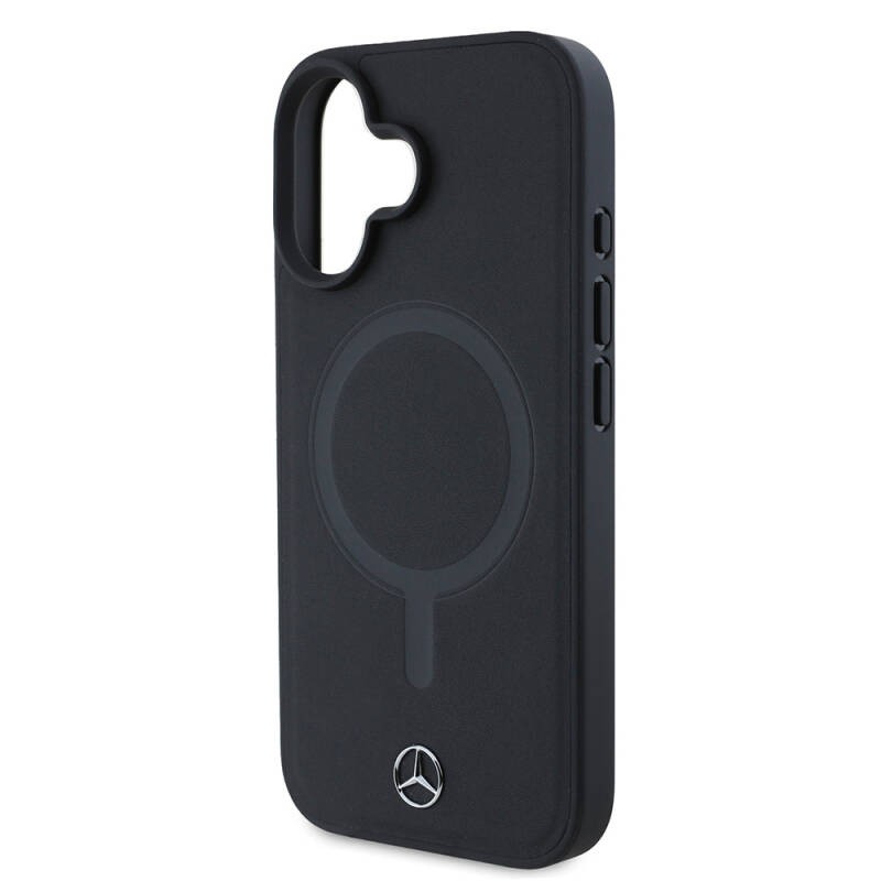 Apple iPhone 16 Kılıf Mercedes Benz Orjinal Lisanslı M-safe Şarj Özellikli Metal Yıldız Logolu Sade Pürüzsüz Deri Kapak - 6