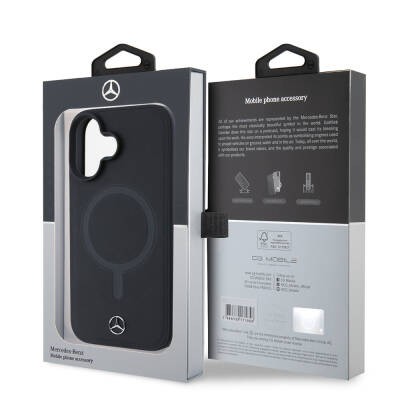 Apple iPhone 16 Kılıf Mercedes Benz Orjinal Lisanslı M-safe Şarj Özellikli Metal Yıldız Logolu Sade Pürüzsüz Deri Kapak - 8