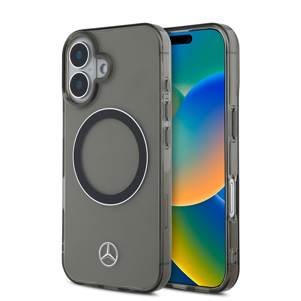 Apple iPhone 16 Kılıf Mercedes Benz Orjinal Lisanslı M-safe Şarj Özellikli Saydam Yüzey Silver Ring Kapak - Siyah