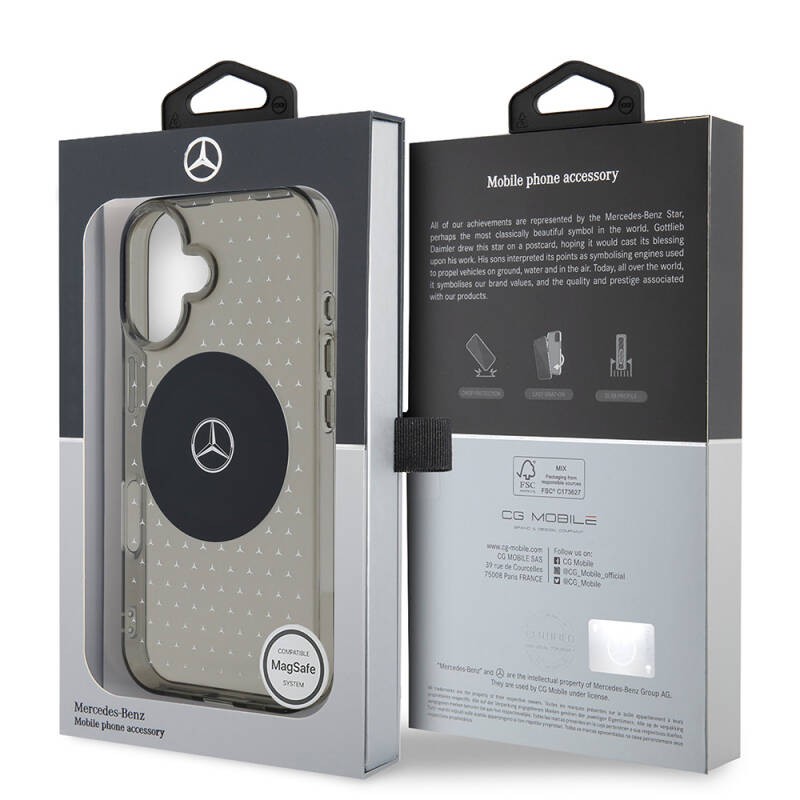 Apple iPhone 16 Kılıf Mercedes Benz Orjinal Lisanslı M-safe Şarj Özellikli Yıldız Desenli Transparan Kapak - 9