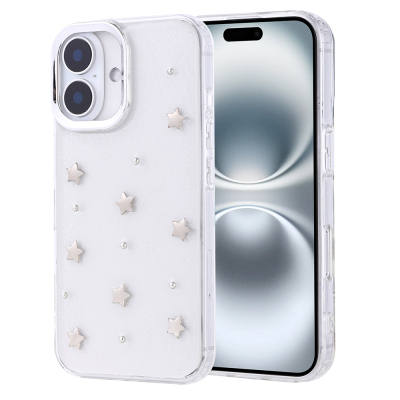 Apple iPhone 16 Plus Case Airbag Design Glitter Transparent Zore Kutup Cover - Zore