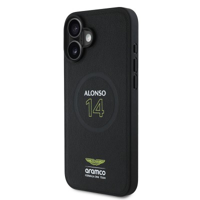 Apple iPhone 16 Plus Case Aston Martin Original Licensed Magsafe Charging Feature PU Leather Alonso 14 Printed Cover - 3