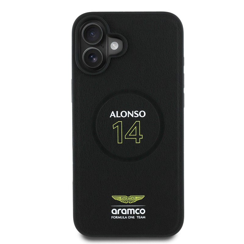 Apple iPhone 16 Plus Case Aston Martin Original Licensed Magsafe Charging Feature PU Leather Alonso 14 Printed Cover - 1