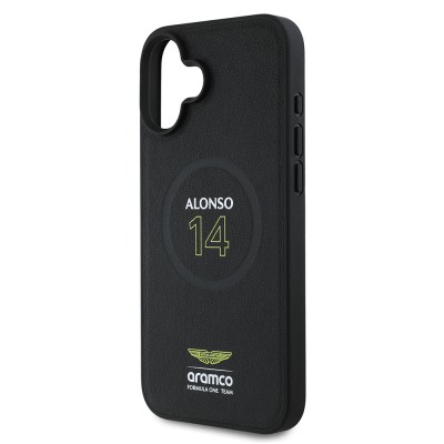 Apple iPhone 16 Plus Case Aston Martin Original Licensed Magsafe Charging Feature PU Leather Alonso 14 Printed Cover - 6