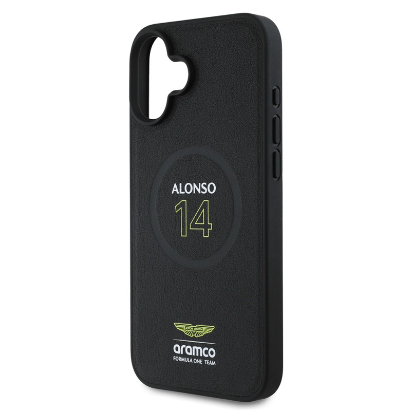 Apple iPhone 16 Plus Case Aston Martin Original Licensed Magsafe Charging Feature PU Leather Alonso 14 Printed Cover - 6