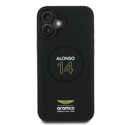 Apple iPhone 16 Plus Case Aston Martin Original Licensed Magsafe Charging Feature PU Leather Alonso 14 Printed Cover - 2
