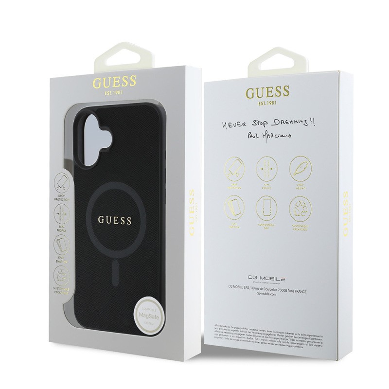 Apple iPhone 16 Plus Case Guess Original Licensed Magsafe Charging Featured Text Logo Saffiano Classic Cover  - 9