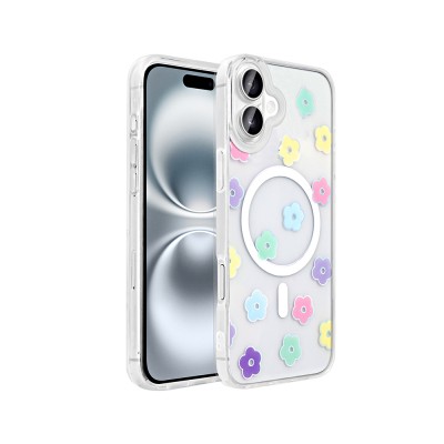 Apple iPhone 16 Plus Case M-Safe Charging Transparent Zore Folk Hard Cover - 4