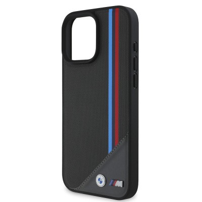 Apple iPhone 16 Plus Kılıf BMW Orjinal Lisanslı M-safe Şarj Özellikli M Logolu Üç Çizgili Dikiş Detaylı Meshed Tricolor Stripes Kapak - 5