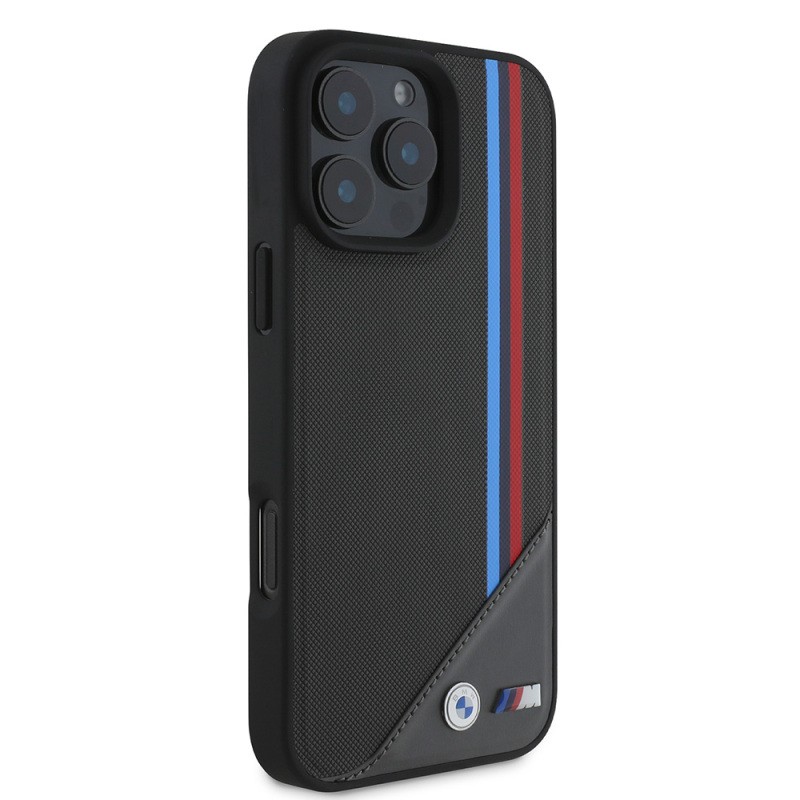Apple iPhone 16 Plus Kılıf BMW Orjinal Lisanslı M-safe Şarj Özellikli M Logolu Üç Çizgili Dikiş Detaylı Meshed Tricolor Stripes Kapak - 9