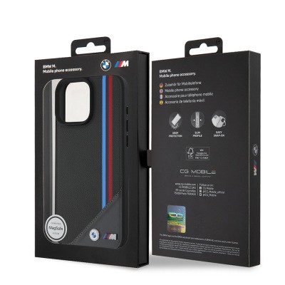Apple iPhone 16 Plus Kılıf BMW Orjinal Lisanslı M-safe Şarj Özellikli M Logolu Üç Çizgili Dikiş Detaylı Meshed Tricolor Stripes Kapak - 8