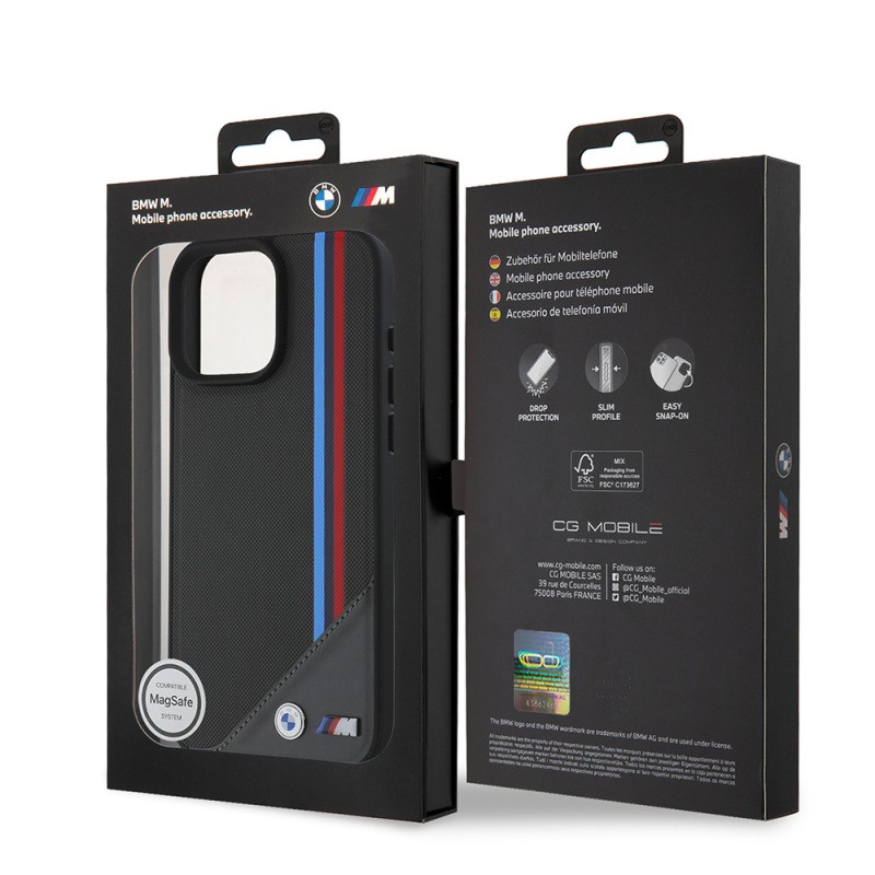 Apple iPhone 16 Plus Kılıf BMW Orjinal Lisanslı M-safe Şarj Özellikli M Logolu Üç Çizgili Dikiş Detaylı Meshed Tricolor Stripes Kapak - 8