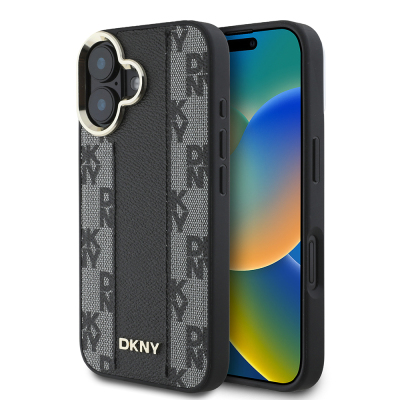 Apple iPhone 16 Plus Kılıf DKNY Orjinal Lisanslı M-safe Şarj Özellikli 3D Yazılı Checkered Pattern Kapak - DKNY