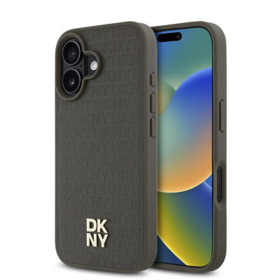 Apple iPhone 16 Plus Kılıf DKNY Orjinal Lisanslı M-safe Şarj Özellikli 3D Yazılı Repeat Pattern Kapak - DKNY