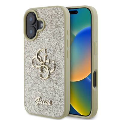 Apple iPhone 16 Plus Kılıf Guess Orjinal Lisanslı 4G Büyük Metal Logolu Glitter Kapak - Guess