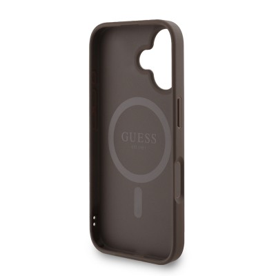 Apple iPhone 16 Plus Kılıf Guess Orjinal Lisanslı M-safe Şarj Özellikli PU Deri Bilek Askı İpli Yazı Logolu Kapak - 8