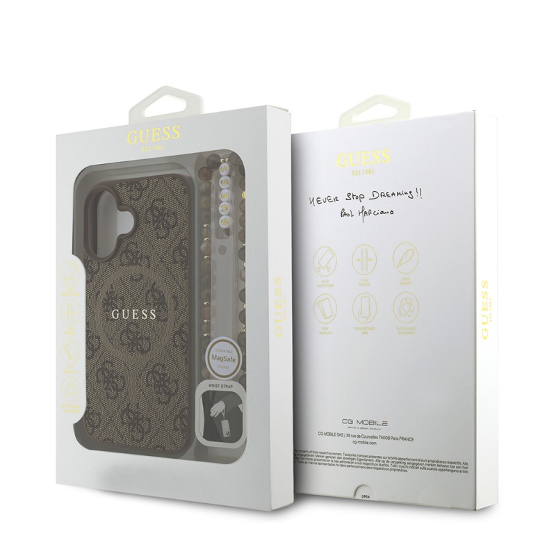 Apple iPhone 16 Plus Kılıf Guess Orjinal Lisanslı M-safe Şarj Özellikli PU Deri Bilek Askı İpli Yazı Logolu Kapak - 9