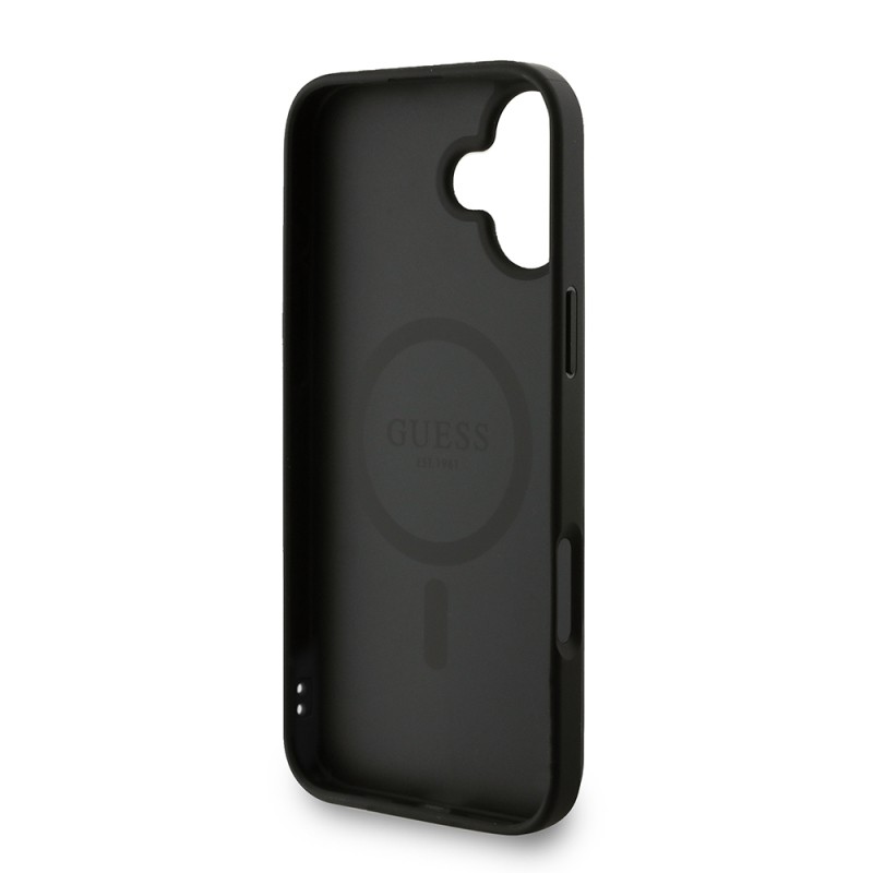 Apple iPhone 16 Plus Kılıf Guess Orjinal Lisanslı M-safe Şarj Özellikli PU Deri Bilek Askı İpli Yazı Logolu Kapak - 24