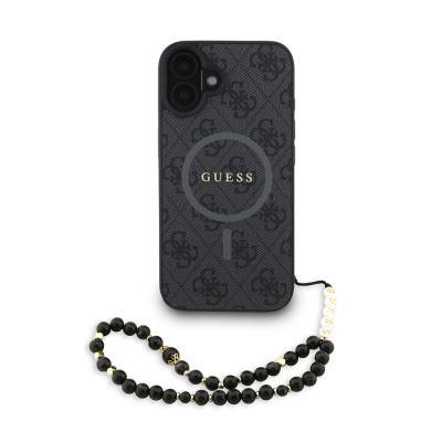 Apple iPhone 16 Plus Kılıf Guess Orjinal Lisanslı M-safe Şarj Özellikli PU Deri Bilek Askı İpli Yazı Logolu Kapak - 18
