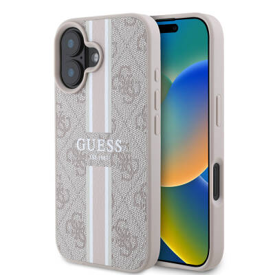 Apple iPhone 16 Plus Kılıf Guess Orjinal Lisanslı M-safe Şarj Özellikli 4G Şerit Tasarımlı Printed Kapak - Guess
