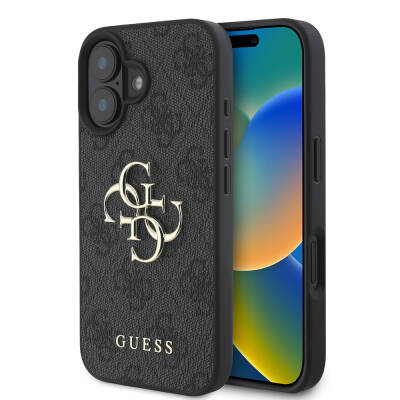 Apple iPhone 16 Plus Kılıf Guess Orjinal Lisanslı PU Deri 4G Desenli Metal Büyük 4G ve Yazı Logolu Kapak - Guess
