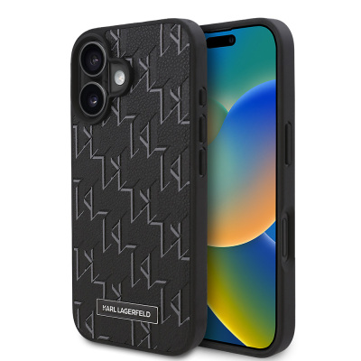 Apple iPhone 16 Plus Kılıf Karl Lagerfeld Orjinal Lisanslı M-safe Şarj Özellikli KL Yazılı Hot Stamp Kapak - Karl Lagerfeld