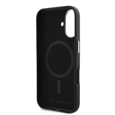 Apple iPhone 16 Plus Kılıf Karl Lagerfeld Orjinal Lisanslı M-safe Şarj Özellikli Metal Kamera ve Buton Tasarımlı Plaka Logolu PU Deri Kapak - 8