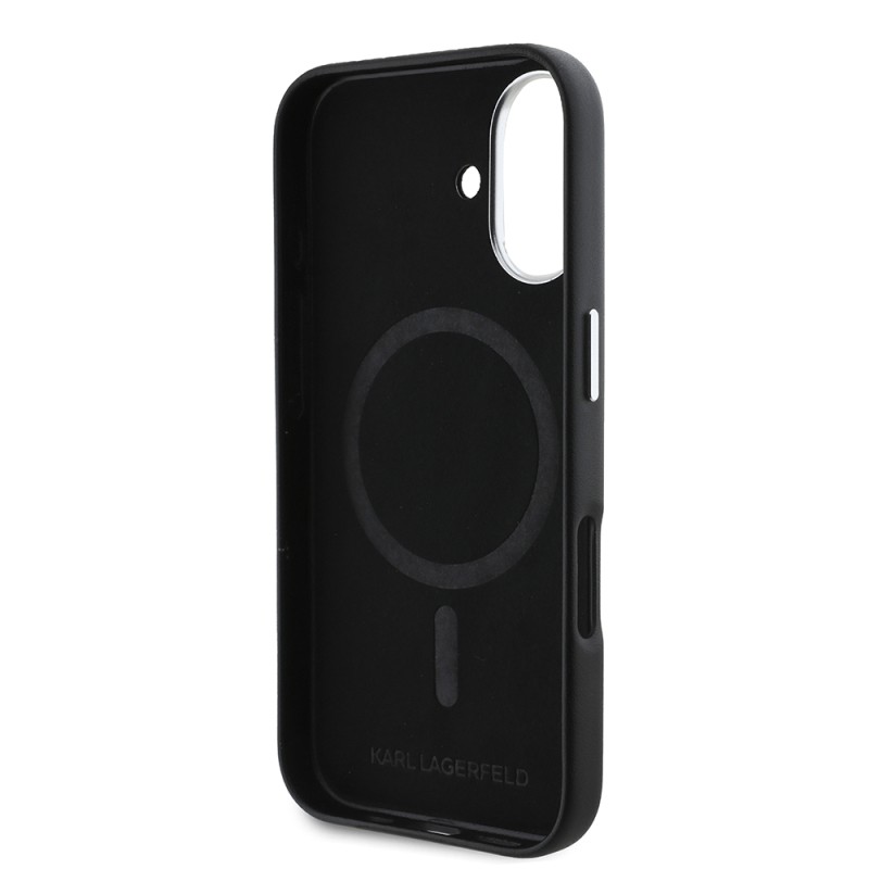 Apple iPhone 16 Plus Kılıf Karl Lagerfeld Orjinal Lisanslı M-safe Şarj Özellikli Metal Kamera ve Buton Tasarımlı Plaka Logolu PU Deri Kapak - 8