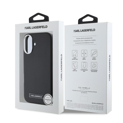 Apple iPhone 16 Plus Kılıf Karl Lagerfeld Orjinal Lisanslı M-safe Şarj Özellikli Metal Kamera ve Buton Tasarımlı Plaka Logolu PU Deri Kapak - 9
