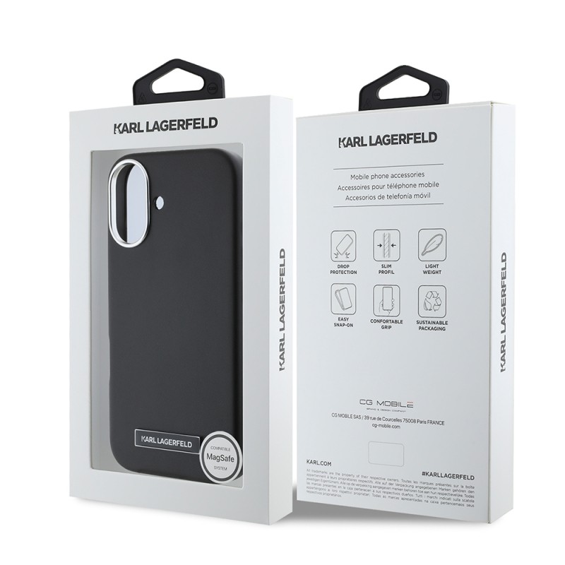 Apple iPhone 16 Plus Kılıf Karl Lagerfeld Orjinal Lisanslı M-safe Şarj Özellikli Metal Kamera ve Buton Tasarımlı Plaka Logolu PU Deri Kapak - 9