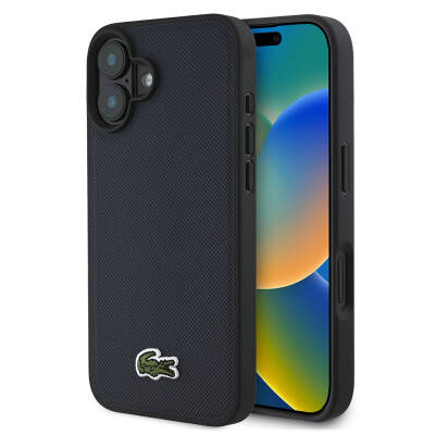 Apple iPhone 16 Plus Kılıf Lacoste Orjinal Lisanslı PU Pike Desenli Arka Yüzey İkonik Timsah Dokuma Logolu Kapak - Lacoste