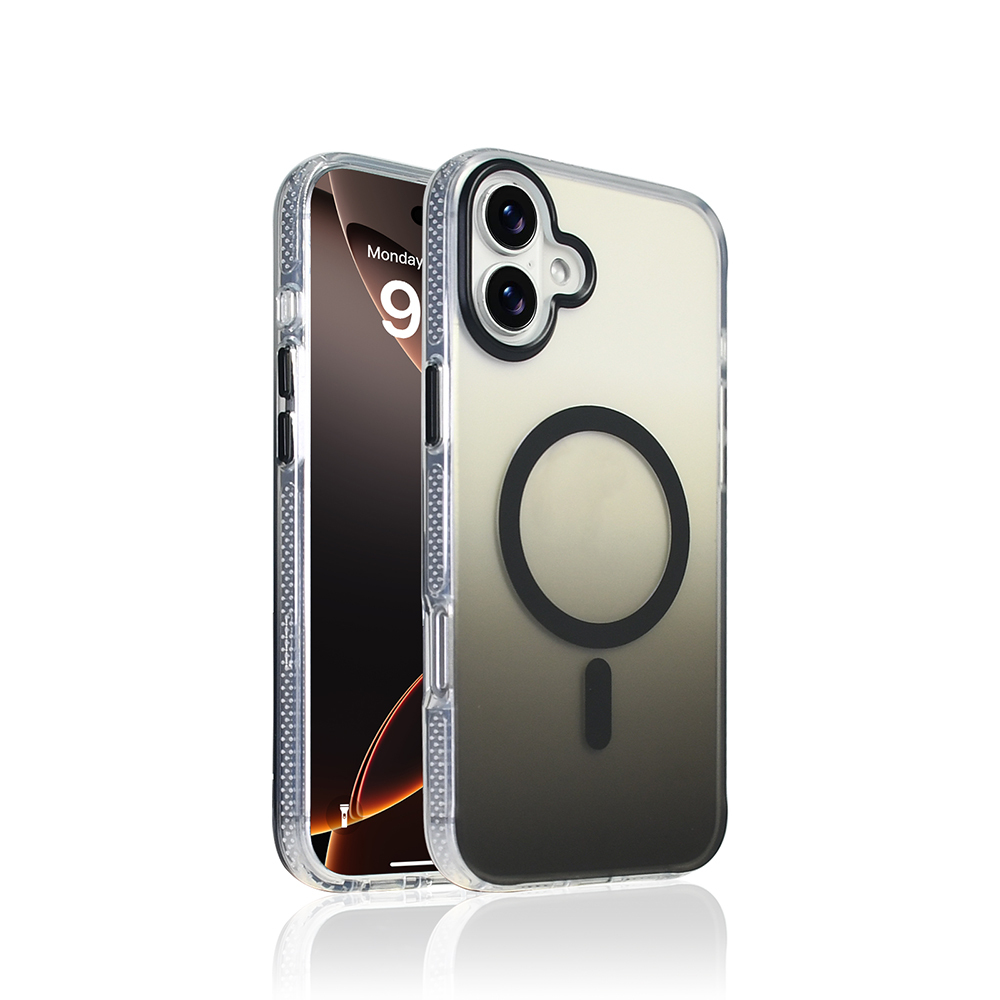 iPhone 16 Plus Kılıf M-safe Şarj Özellikli Transparan Renk Geçişli Zore Toros Kapak - Siyah
