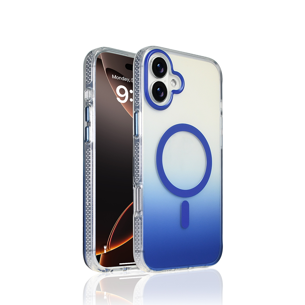 iPhone 16 Plus Kılıf M-safe Şarj Özellikli Transparan Renk Geçişli Zore Toros Kapak - Mavi