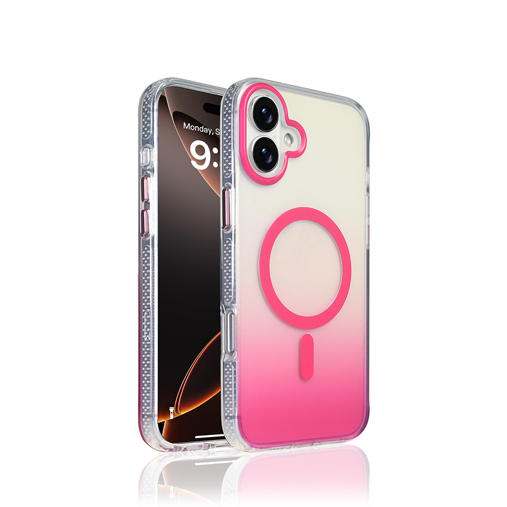 iPhone 16 Plus Kılıf M-safe Şarj Özellikli Transparan Renk Geçişli Zore Toros Kapak - Rose Pembe