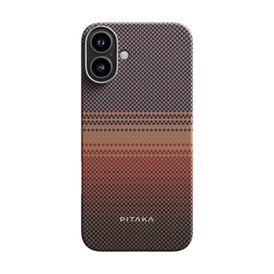 Apple iPhone 16 Plus Kılıf M-safe Şarj Özellikli Aramid Fiber Pitaka Tactile Woven Sunset-Moonrise Serisi Sunset Kapak - Pitaka